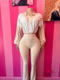 Tan & White Two Piece Set