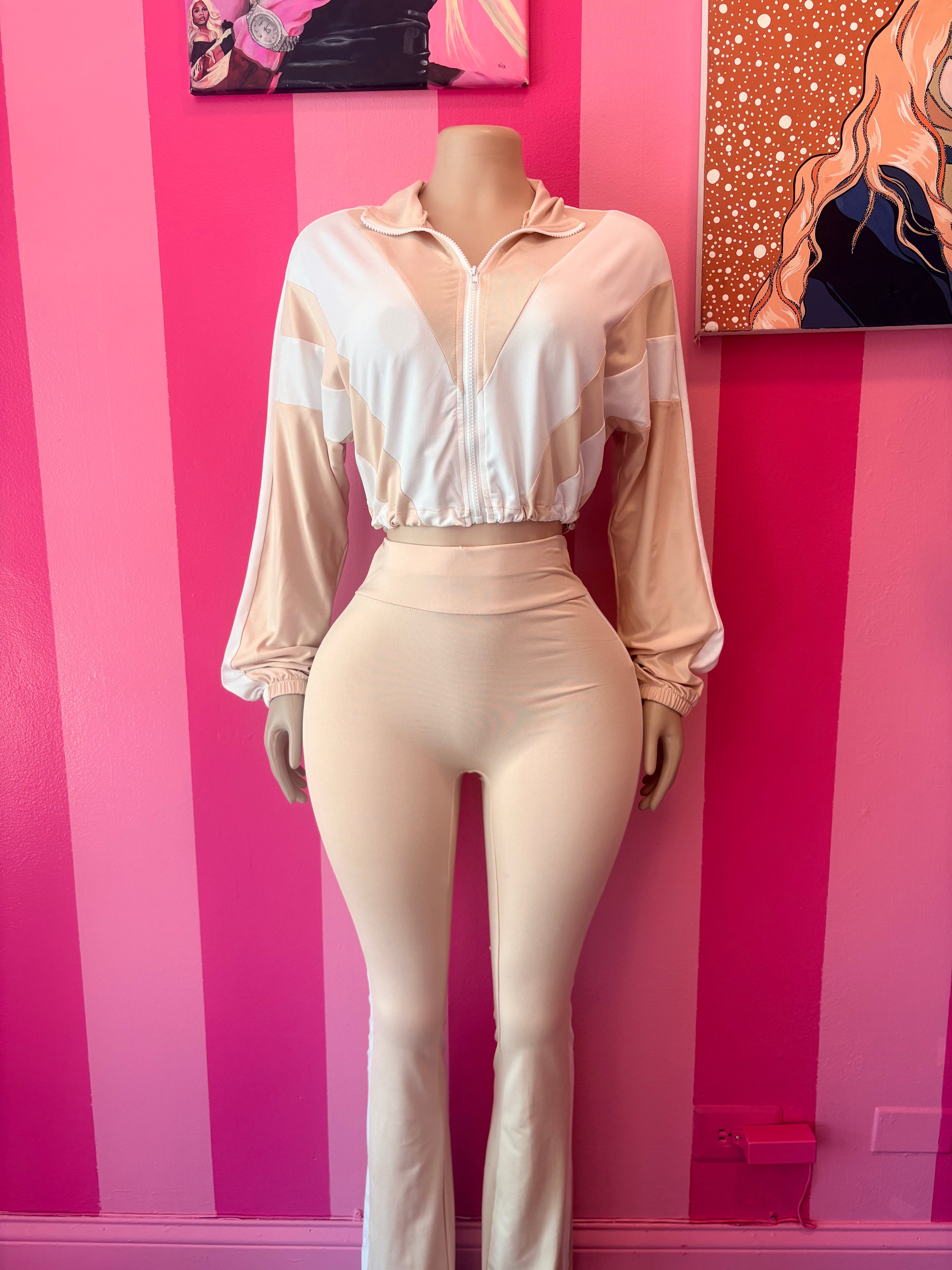 Tan & White Two Piece Set