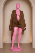 Brown Deep Cut Sheer Dress