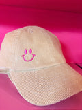 Brown Hat with Pink smiley face