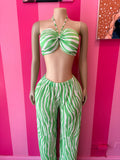 Green and white striped 2-piece set