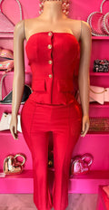 Two Piece Red & Gold Button up