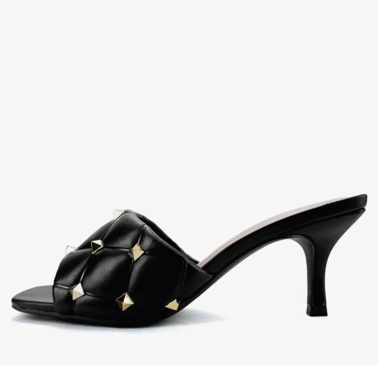 Black Kitten Heel With Gold Spikes