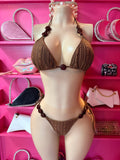 Two Piece Brown Jeweled Swimsuit