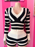 Black & White Striped 2-piece Long sleeve Set